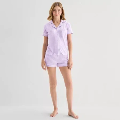 Jaclyn Womens Short Sleeve 2-pc. Pajama Set In Purple