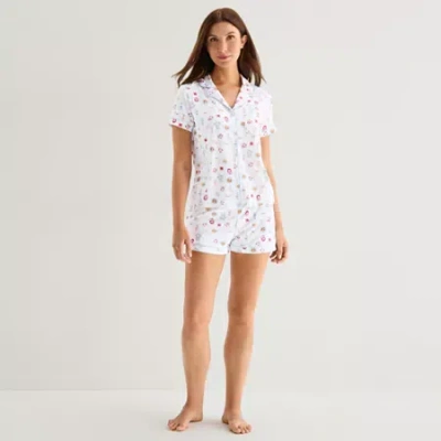 Jaclyn Womens Short Sleeve 2-pc. Pajama Set In White