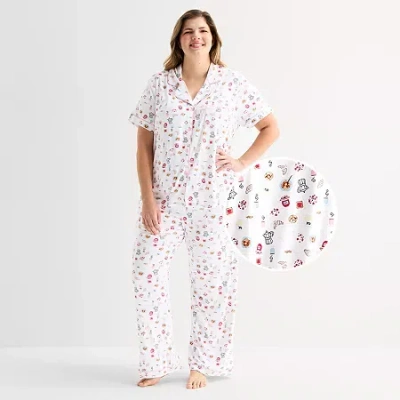 Jaclyn Womens Short Sleeve 2-pc. Plus Pajama Set In White