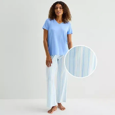 Jaclyn Womens V-neck Short Sleeve 2-pc. Pajama Set In Blue