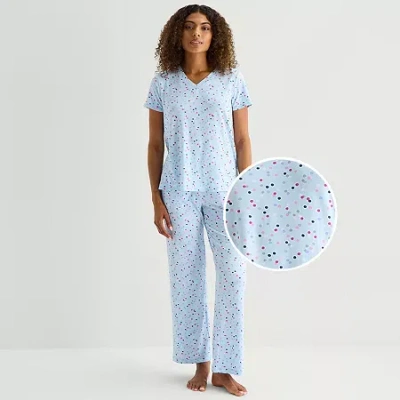 Jaclyn Womens V-neck Short Sleeve 2-pc. Pajama Set In Blue