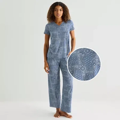 Jaclyn Womens V-neck Short Sleeve 2-pc. Pajama Set In Gray