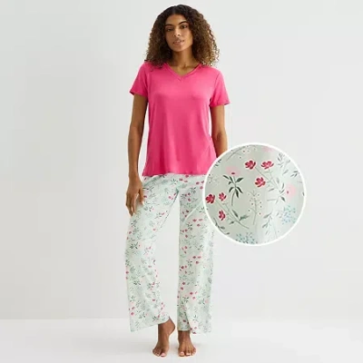 Jaclyn Womens V-neck Short Sleeve 2-pc. Pajama Set In Green