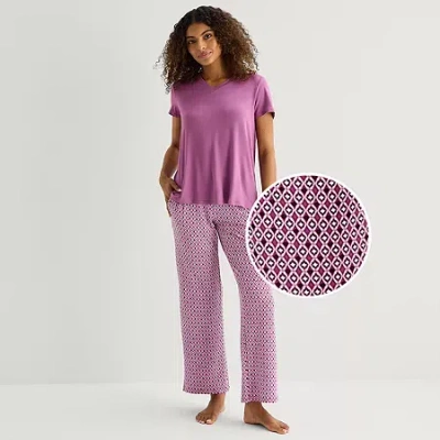 Jaclyn Womens V-neck Short Sleeve 2-pc. Pajama Set In Pink