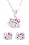 Jacmel X Hello Kitty® Pendant Necklace & Stud Earrings Set In Pink And Silver