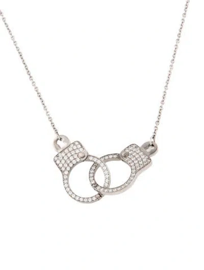 Pre-owned Jacob & Co. 18k Diamond Love Lockdown Interlocking Pendant Necklace, 18" In Multicolor