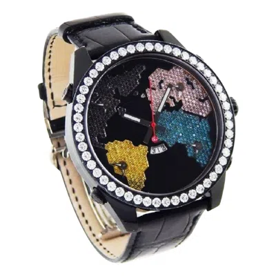 Pre-owned Jacob & Co. 5-time Zone Diamond "the World Is Yours" Black Pvd Watch