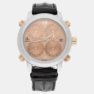Pre-owned Jacob & Co. Five Time Zone H-24 Ssc Automatic Copper Stainless Steel Men's Wristwatch 47 Mm In Pink