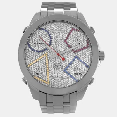 Pre-owned Jacob & Co. Jacob & Co Five Time Zone Jc49ss Quartz Diamond Dial Stainless Steel Men's Wristwatch 47 Mm In Silver