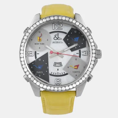 Pre-owned Jacob & Co. Jacob & Co Five Time Zone Quartz Diamond Mother Of Pearl Dial Stainless Steel Men's Wristwatch 47 Mm In Silver