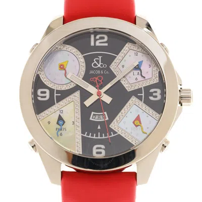 Jacob & Co. Five Time Zone Quartz Black Dial Men's Watch Jc75 In Red   / Black