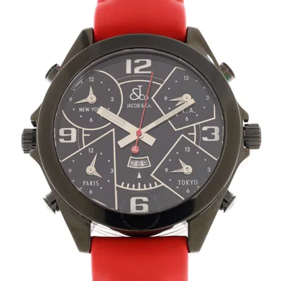 Jacob & Co. Five Time Zone Quartz Black Dial Men's Watch Jcftz13700 In Red   / Black