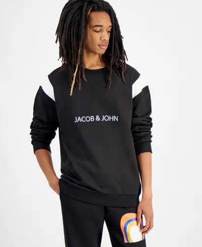 Jacob & John Men's Crewneck Leather-trimmed Sweatshirt In Black