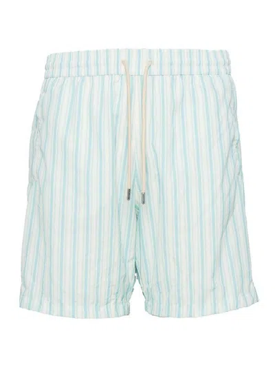 Jacob Cohen Light Blue And Ivory Striped Nylon Swimsuit