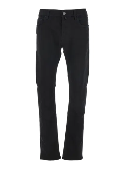 JACOB COHEN BARD BLACK JEANS WITH BELT LOOPS AND LOGO PATCH ON THE REAR IN DENIM MAN