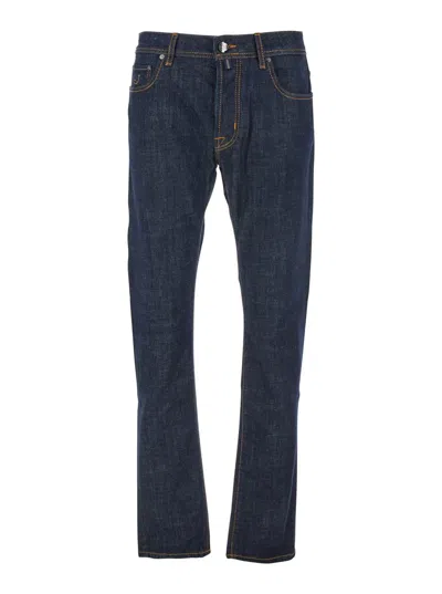 JACOB COHEN 'BARD' BLUE JEANS WITH BELT LOOPS AND LOGO PATCH ON THE REAR IN DENIM MAN