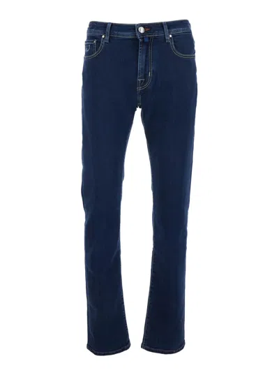 Jacob Cohen Bard Blue Jeans With Belt Loops And Logo Patch On The Rear In Denim Man