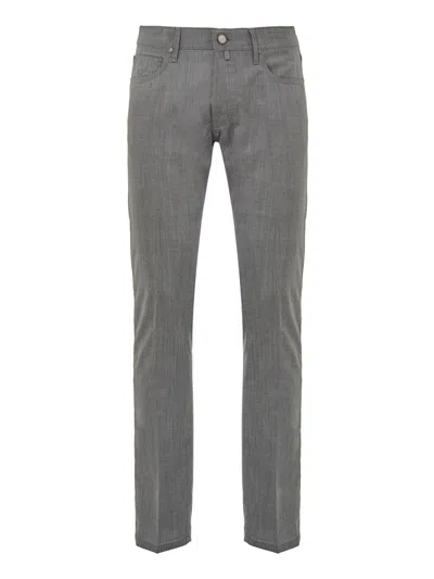 Jacob Cohen Bard Grey Trousers In Slim Wool  In Gold