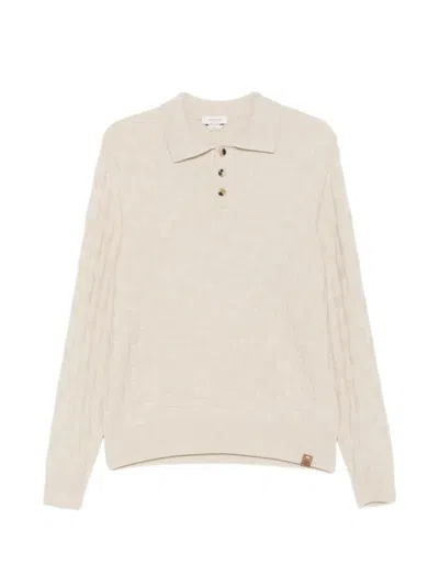 Jacob Cohen Basket-weave Long-sleeve Polo Shirt In Neutral