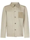 Jacob Cohen Beige Overshirt With Modern Herringbone Pattern And Leather Pocket In Neutral