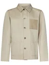 Jacob Cohen Beige Overshirt With Modern Herringbone Pattern And Leather Pocket In Neutral