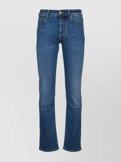 Jacob Cohen Belt Loops Contrast Stitching Faded Effect Trousers In Blue