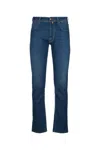 Jacob Cohen Denim Trousers With Belt Loops And Contrast Stitching