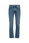 Jacob Cohen Denim Trousers With Belt Loops And Contrast Stitching