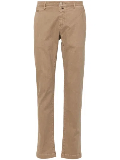 Jacob Cohen Stretch Gabardine Trousers With Elegant Detailing In Biscotto