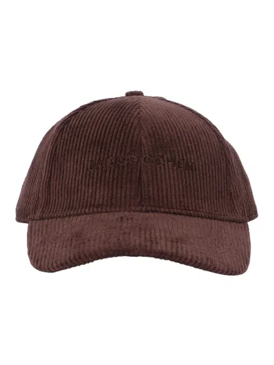 JACOB COHEN BROWN CORDUROY BASEBALL CAP WITH EMBROIDERED BRANDING
