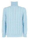 Jacob Cohen Cable-knit Turtleneck Sweater In Blue