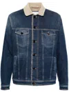 Jacob Cohen Fleece-collar Button-down Denim Jacket In Blue