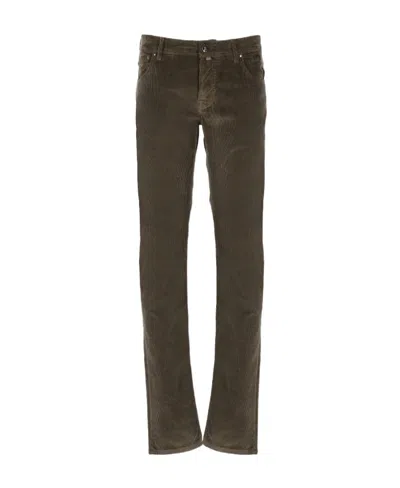 JACOB COHEN JACOB COHEN LOGO PATCH LOW-RISE CORDUROY TROUSERS