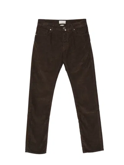 Jacob Cohen Corduroy-texture Straight-leg Trousers In 브라운