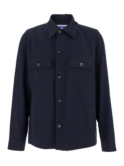 JACOB COHEN BLUE JACKET WITH CLASSIC COLLAR AND LOGO PATCH ON THE REAR IN COTTON MAN