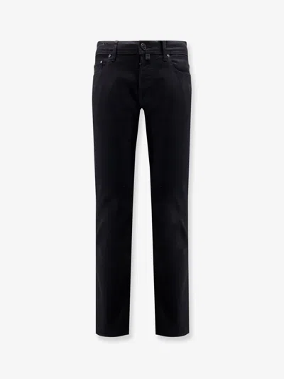 Jacob Cohen Cotton Blend Trousers With Leather Logo Tag In Multi