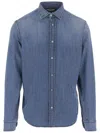 Jacob Cohen Cotton Denim Shirt With Classic Collar And Curved Hem In Blue