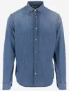 Jacob Cohen Cotton Denim Shirt With Classic Collar And Curved Hem In Blue