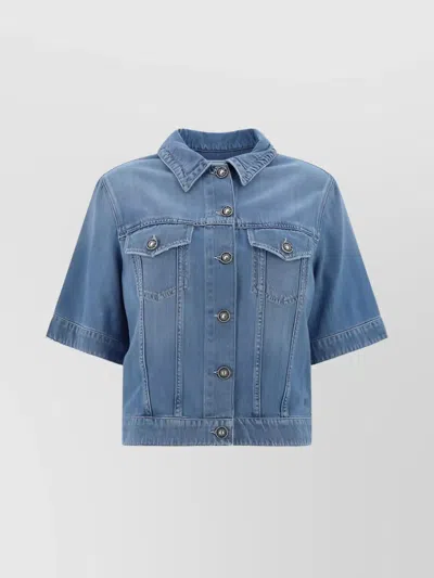 Jacob Cohen Cropped Cotton Denim Jacket With Monochrome Pattern