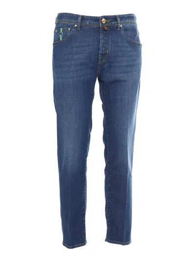 Jacob Cohen Cropped Slim Fit 5 Pocket Pants In Blue