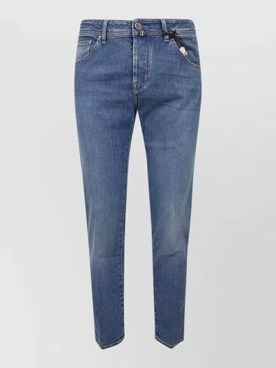 Jacob Cohen Cropped Slim Fit Denim Five Pocket Trousers In Blue
