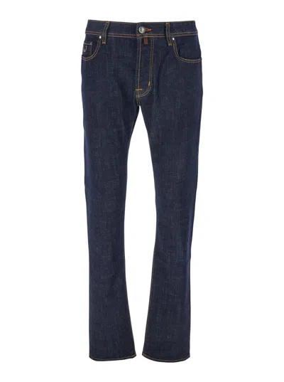 JACOB COHEN BARD BLUE JEANS WITH BELT LOOPS AND LOGO PATCH ON THE REAR IN DENIM MAN