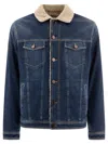 Jacob Cohen Fleece-collar Button-down Denim Jacket In Blue
