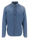 Jacob Cohen Cotton Denim Shirt With Classic Collar And Curved Hem In Blue