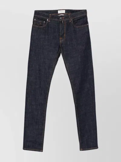 JACOB COHEN DENIM JEANS WITH STRAIGHT LEG AND CONTRAST STITCHING