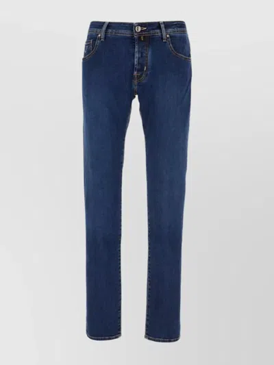 Jacob Cohen Denim Trousers Stitched Pockets Contrast Stitching In Blue