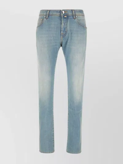 Jacob Cohen Distressed Denim Trousers With Five Pockets In Light Blue