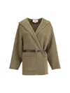 Jacob Cohen Hooded Wool Double-cloth Belted Pea Coat In Green