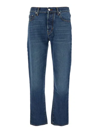 JACOB COHEN 'EDO' BLUE FIVE-POCKET JEANS WITH LOGO PATCH ON THE BACK IN DENIM MAN
