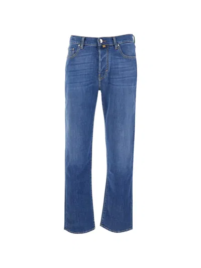 Jacob Cohen Edo Bue Jeans With Logo Embroidery On The Front And Double Logo Patch On The Rear In Denim Man In Blue